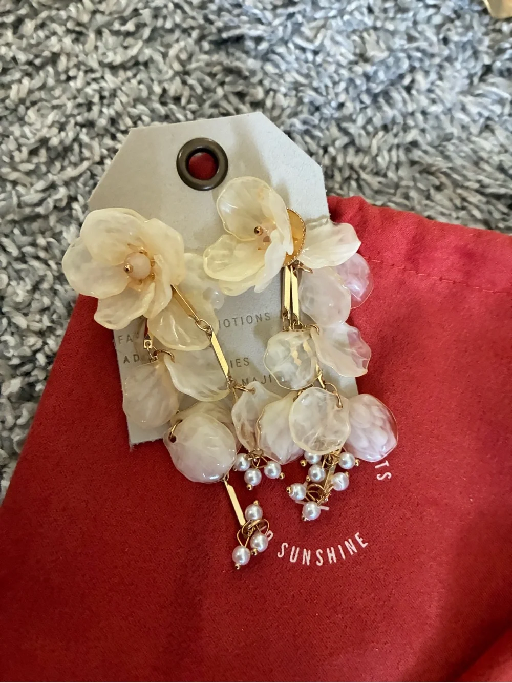 Anthropologie Pink & Champagne Floral Dangle Earrings with Gold Accents 2 for 1